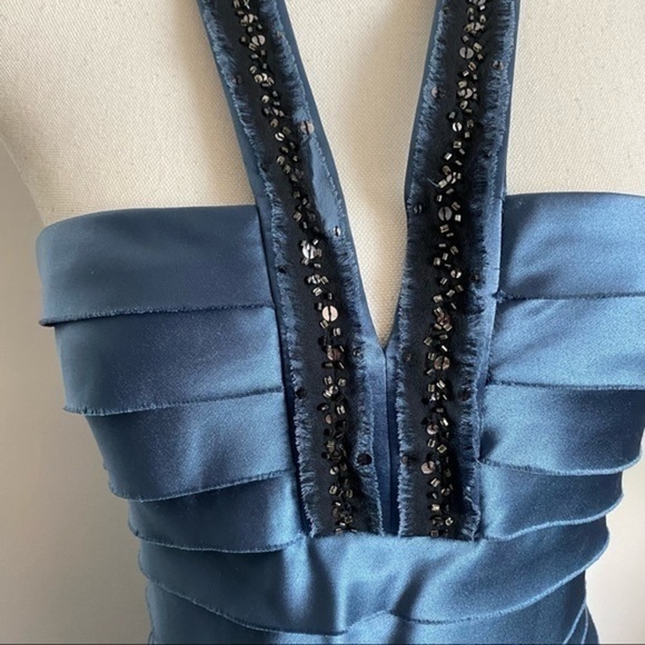 BCBGMaxAzria • Blue Tiered Beaded Neckline Cocktail Dress - Picture 3 of 8